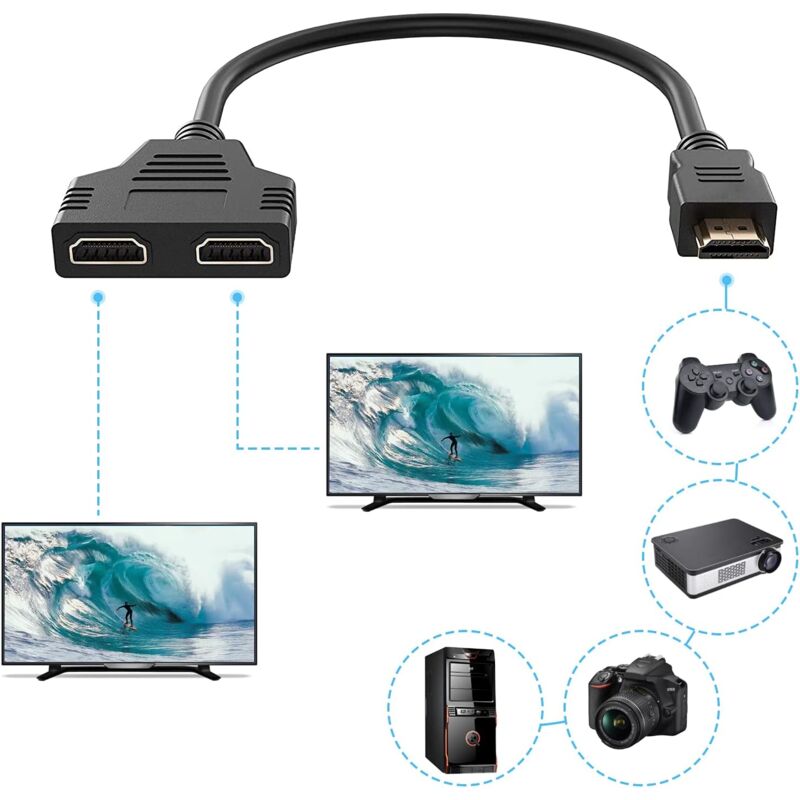 foto del prodotto sollbry cavo adattatore convertitore splitter hdmi da hdmi 1 maschio a hdmi 2 femmina per lettori dvd hdtv monitor lcd e proiettori