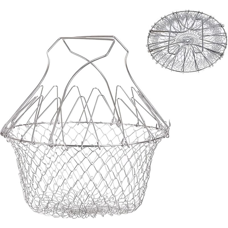 foto del prodotto sollbry cestello per friggere, cestello per insalata, scolapasta in acciaio inox, cestello per friggere espandibile, cestello per cucina da chef