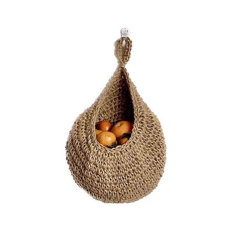 foto del prodotto sollbry cestino per frutta da parete, sacchetto per verdura, cesto per fiori intrecciato in corda di canapa, marrone, orchidea di frutta 28 35