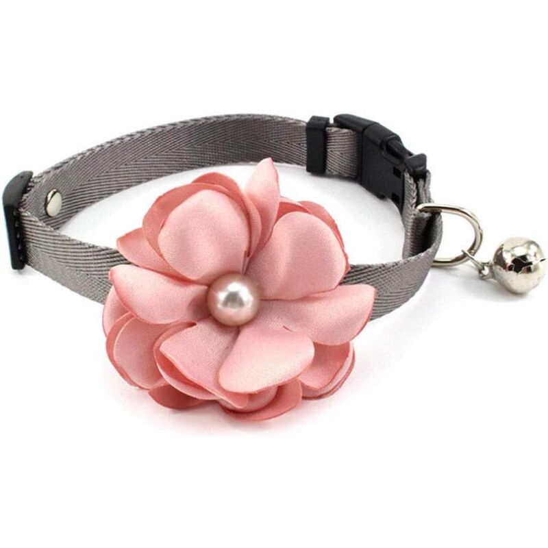 foto del prodotto sollbry collare per cani e gatti con fiocco a forma di fiore di geranio collare per cuccioli in nylon con campanellino di perle accessorio per