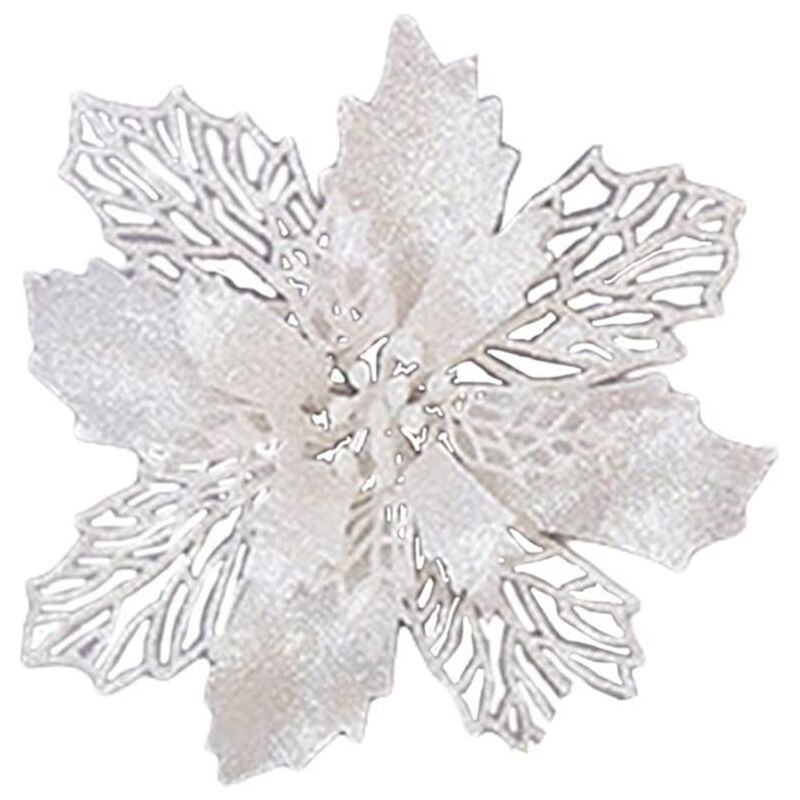 foto del prodotto sollbry confezione da 10 fiori di stella di natale artificiali glitterati da 6,3 pollici, fiori di natale bianchi artificiali, fiori per albero di