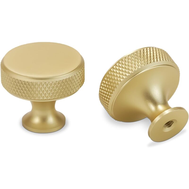 foto del prodotto sollbry confezione da 10 pomelli per mobili da cucina in ottone dorato spazzolato, maniglie per cassetti zigrinate e solide per mobili e cassetti