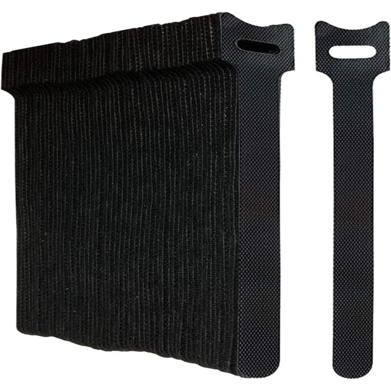 foto del prodotto sollbry confezione da 100 fascette fermacavi nere riutilizzabili con velcro e gancio e passante per l organizzazione della gestione dei cavi