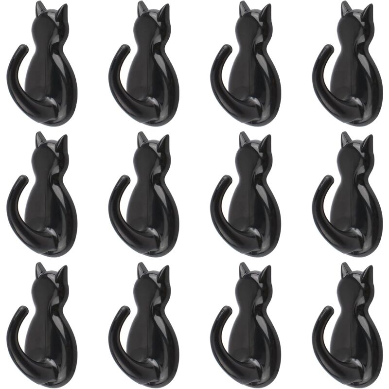 foto del prodotto sollbry confezione da 12 ganci adesivi in plastica per accappatoi a forma di gatto, ganci per asciugamani da parete per cucina, camera da letto,