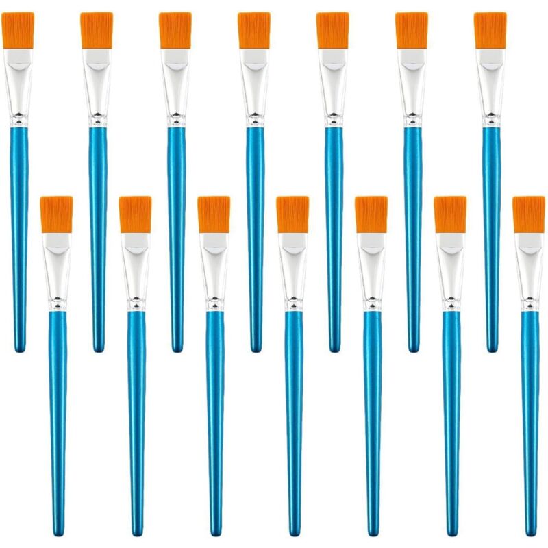 foto del prodotto sollbry confezione da 14 piccoli pennelli piatti da 24 mm, pennelli per acquerello blu, pennelli piatti, pennelli con setole in nylon per