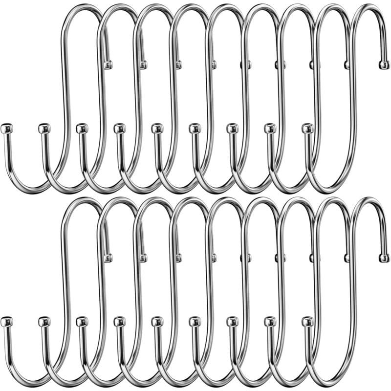 foto del prodotto sollbry confezione da 18 ganci a s in acciaio inox, ganci doppi in metallo resistenti per appendere tazze, vestiti, pentole e ciotole, adatti per