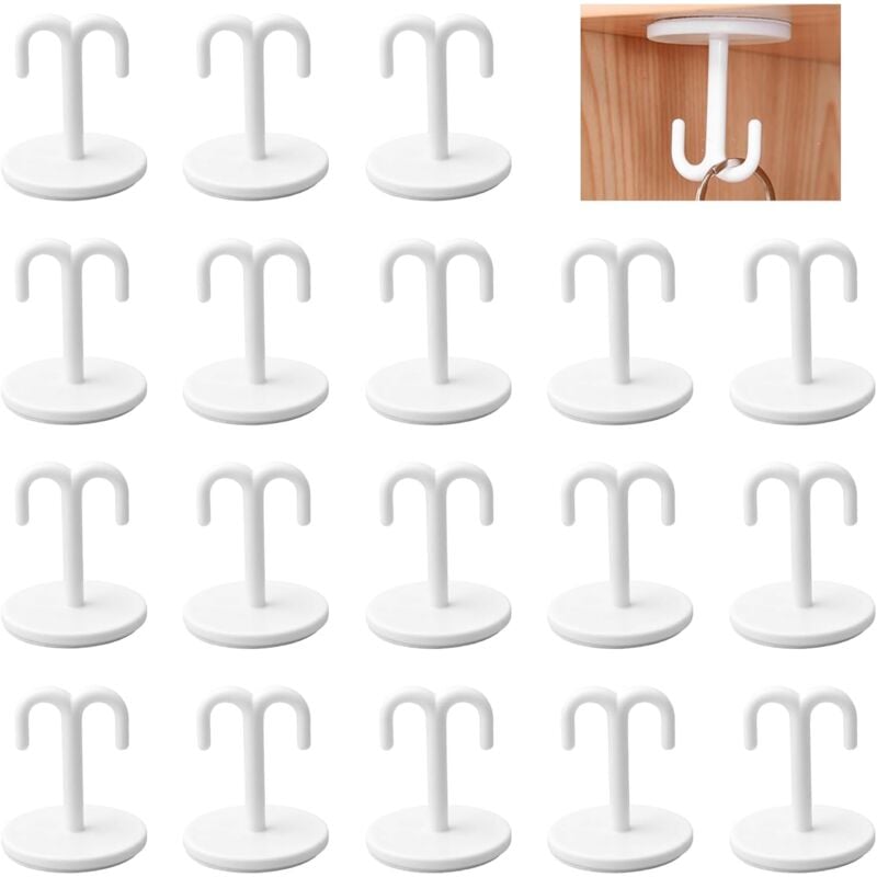 foto del prodotto sollbry confezione da 18 ganci adesivi in plastica per soffitto ganci adesivi da parete per strofinacci, ganci da montare sotto i ripiani per