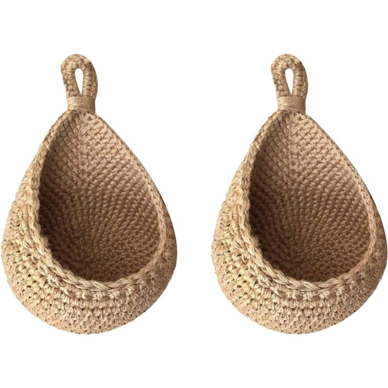 foto del prodotto sollbry confezione da 2 cestini da appendere alla parete, cestini decorativi in corda di cotone per riporre frutta e verdura, per soggiorno, bagno,