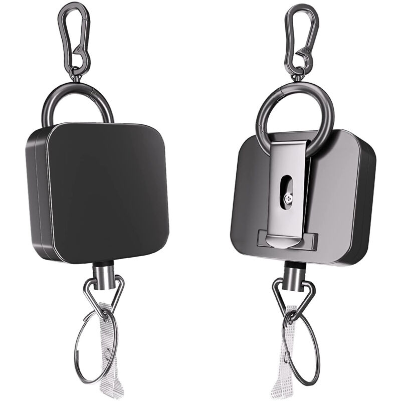 foto del prodotto sollbry confezione da 2 cordini estensibili portachiavi retrattile da 70 cm scatola esterna in lega di zinco resistente per porta badge, porta