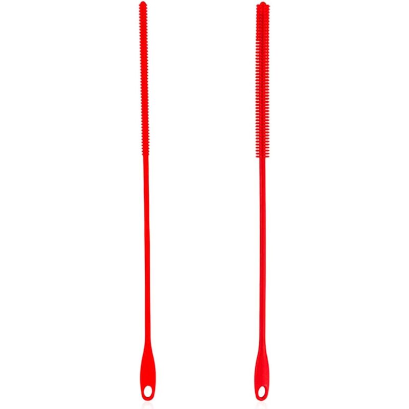 foto del prodotto sollbry confezione da 2 spazzole in silicone rosso per cannucce, strumento di pulizia riutilizzabile extra lungo 8 mm 6 mm