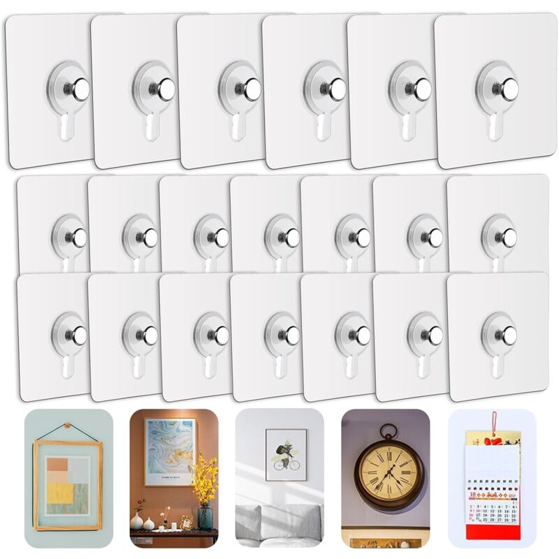 foto del prodotto sollbry confezione da 20 ganci adesivi per quadri senza foratura, ganci adesivi per cornici per appendere foto, quadri, decorazioni da parete,