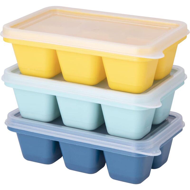 foto del prodotto sollbry confezione da 3 mini vassoi per cubetti di ghiaccio in silicone a rilascio rapido con coperchi rimovibili, perfetti per bevande, congelatore,