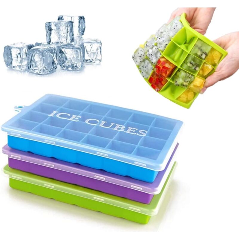 foto del prodotto sollbry confezione da 3 stampi per cubetti di ghiaccio in silicone con coperchio, riutilizzabili e trasparenti per frigorifero, piccoli stampi per