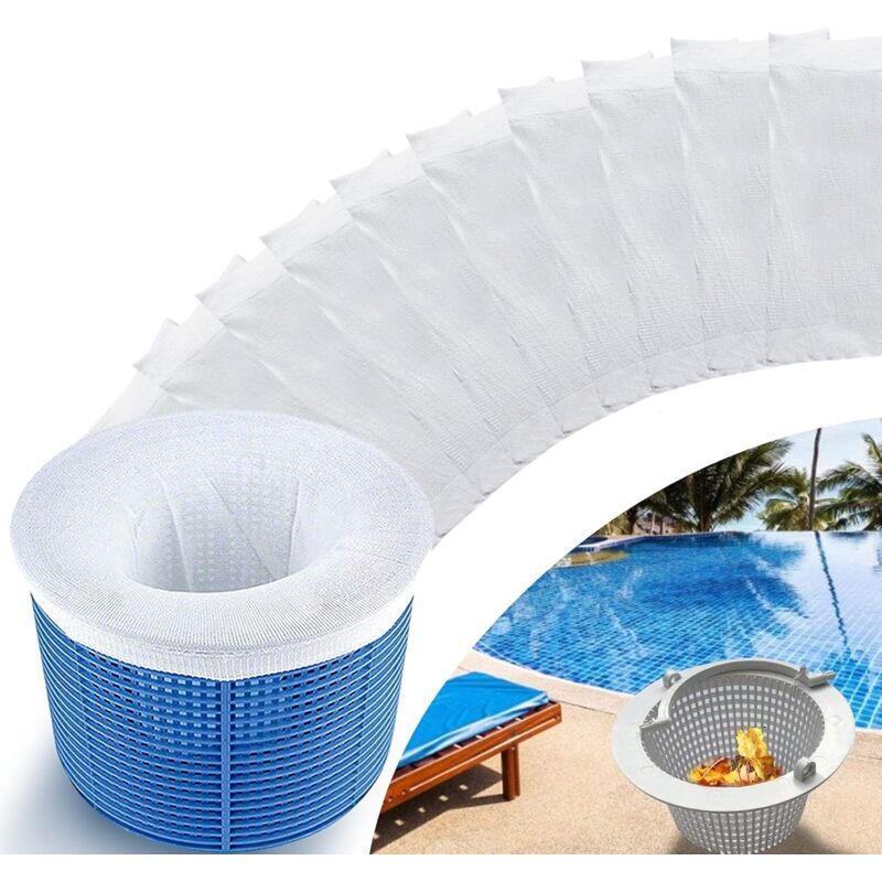foto del prodotto sollbry confezione da 30 calze filtranti per skimmer da piscina, calze filtranti bianche, pratiche calze filtranti per piscina, foglie, sporco,
