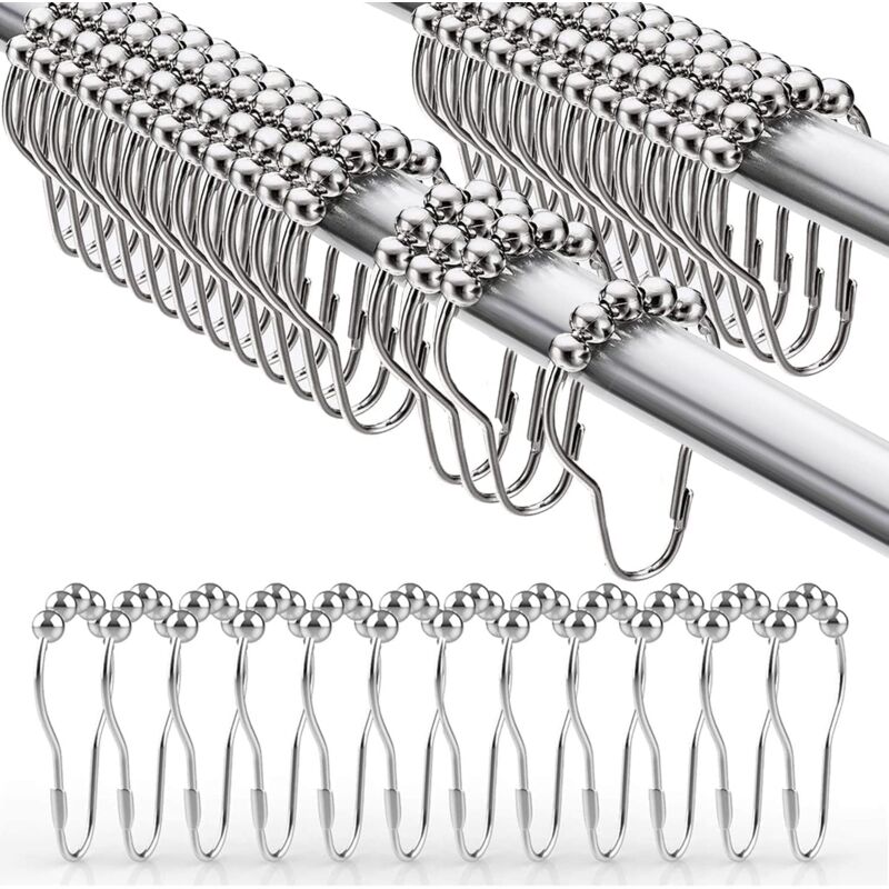 foto del prodotto sollbry confezione da 36 anelli per tenda da doccia con sistema di scorrimento, ganci per tenda da doccia antiruggine in argento, 70 x 40 mm.