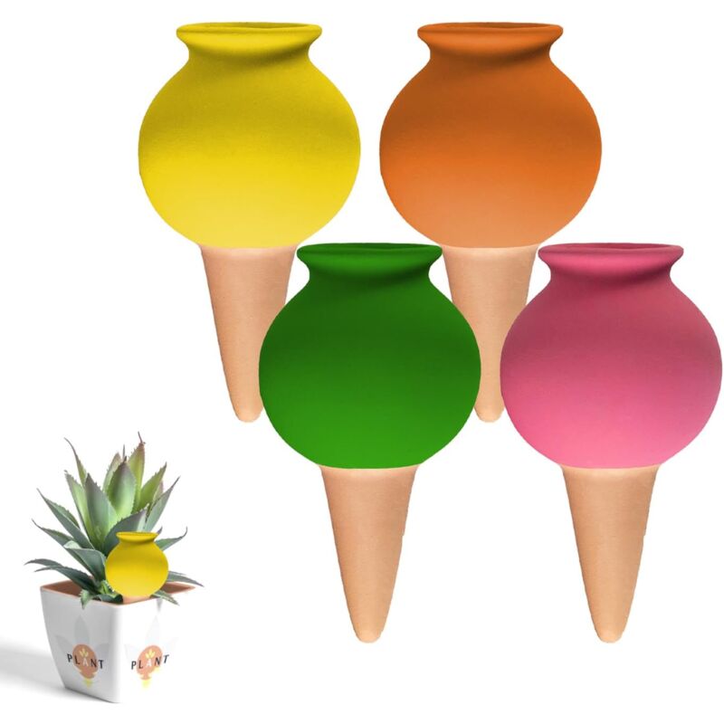 foto del prodotto sollbry confezione da 4 annaffiatoi, cono per annaffiare piante in terracotta, sistema automatico di irrigazione a goccia con picchetti per piante