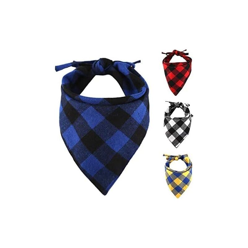 foto del prodotto sollbry confezione da 4 bandane a quadri per cani fazzoletti regolabili, sciarpa lavabile, bandana reversibile in cotone con corda, adatta per