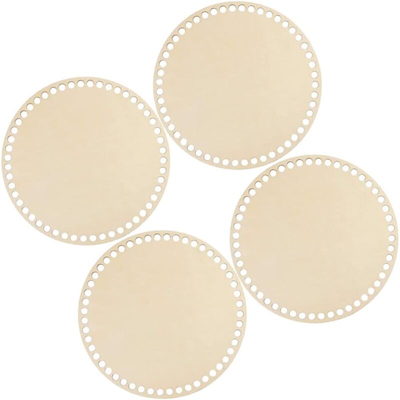 foto del prodotto sollbry confezione da 4 cestini rotondi in legno naturale base cava per la realizzazione di filati per maglieria, borsa portaoggetti per lavori fai