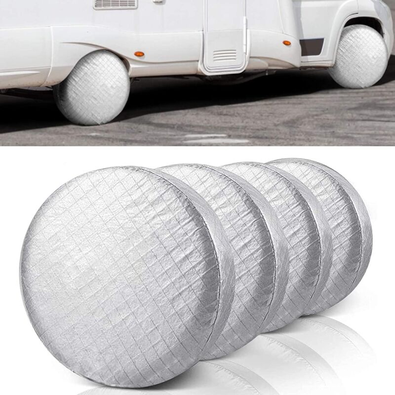 foto del prodotto sollbry confezione da 4 copri pneumatici antipolvere impermeabili in alluminio anti uv con ganci per auto, camper, suv, camion, rimorchio, adatti a