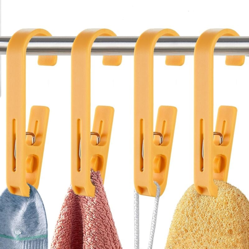 foto del prodotto sollbry confezione da 4 ganci per abiti con clip per calzini, stivali, reggiseni, asciugamani, plastica resistente per bagno, armadio, cucina,