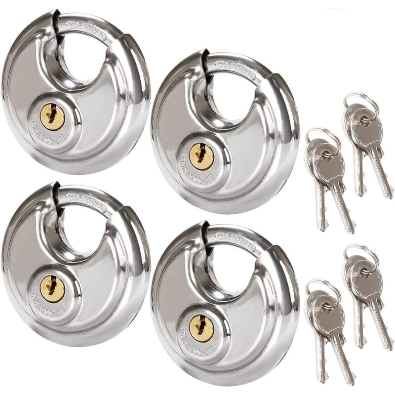 foto del prodotto sollbry confezione da 4 lucchetti circolari di sicurezza, lucchetto rotondo in acciaio inossidabile da 70 mm, lucchetto a disco antiruggine per