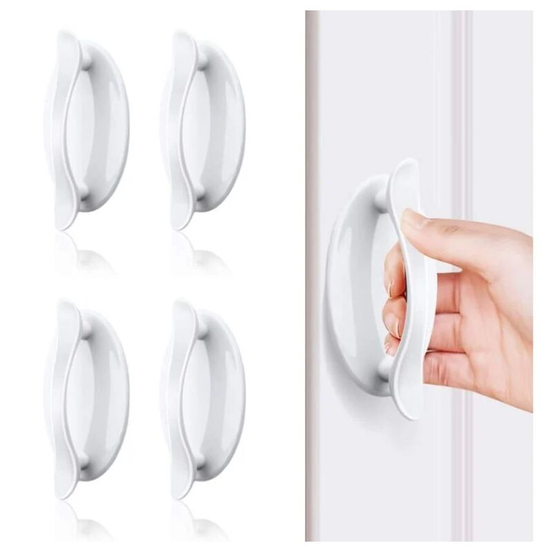 foto del prodotto sollbry confezione da 4 maniglie adesive bianche in plastica abs per porte e finestre, armadi, cassetti, credenze