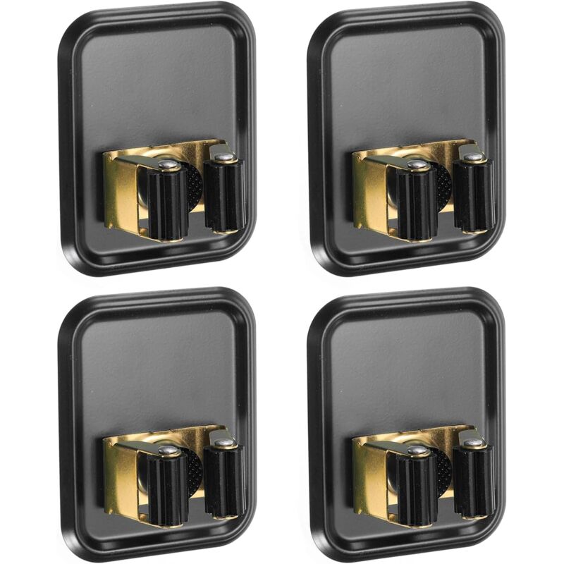 foto del prodotto sollbry confezione da 4 porta scopino e porta mocio da parete in acciaio inox 304, autoadesivo, adatto per bagno, lavanderia, camera da letto, nero