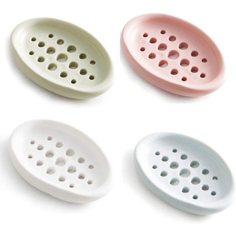 foto del prodotto sollbry confezione da 4 portasapone in silicone per bagno, cucina, piano di lavoro, viaggio, verde, blu, bianco e rosa