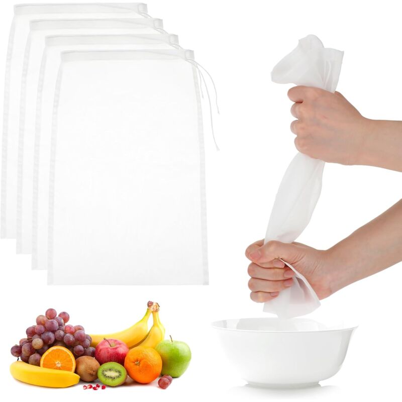 foto del prodotto sollbry confezione da 4 sacchetti in nylon per latte di noci, sacchetti in garza a maglia fine da 36 x 24 cm per filtrare, sacchetto filtro
