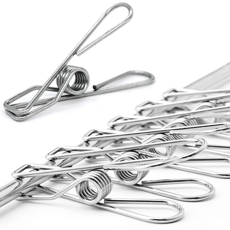 foto del prodotto sollbry confezione da 40 mollette da bucato argentate per appendere i vestiti, mollette da bucato in acciaio inossidabile, robuste mollette da
