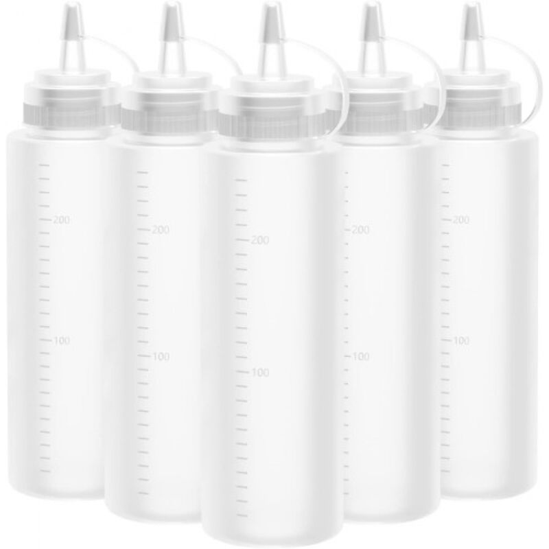 foto del prodotto sollbry confezione da 5 bottiglie di salsa in plastica da 250 ml con tappo, dispenser per ketchup, coperchi a prova di perdite