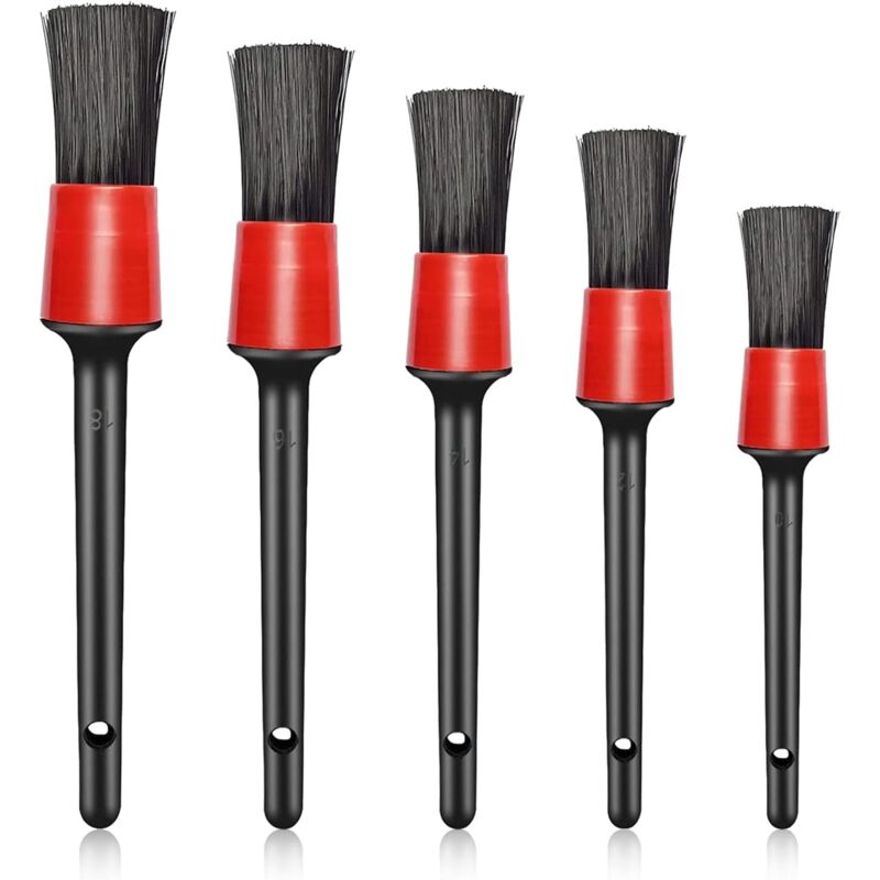 foto del prodotto sollbry confezione da 5 spazzole per la pulizia dell auto con setole morbide di cinghiale per interni ed esterni, ruote, cruscotto, pelle, emblemi