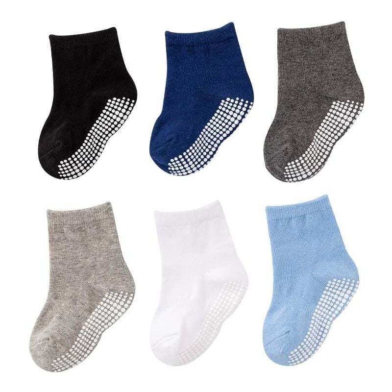 immagine 0 del prodotto sollbry confezione da 6 calzini antiscivolo per bambini piccoli con grip per bambini e bambine da 1 a 3 anni, calzini in cotone multicolore.