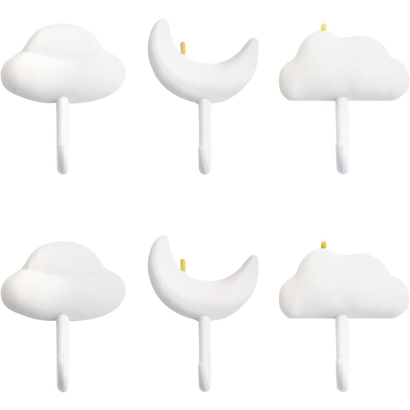 foto del prodotto sollbry confezione da 6 ganci decorativi a forma di nuvola e stella, ganci adesivi per soggiorno, camera da letto, cameretta dei bambini, cameretta