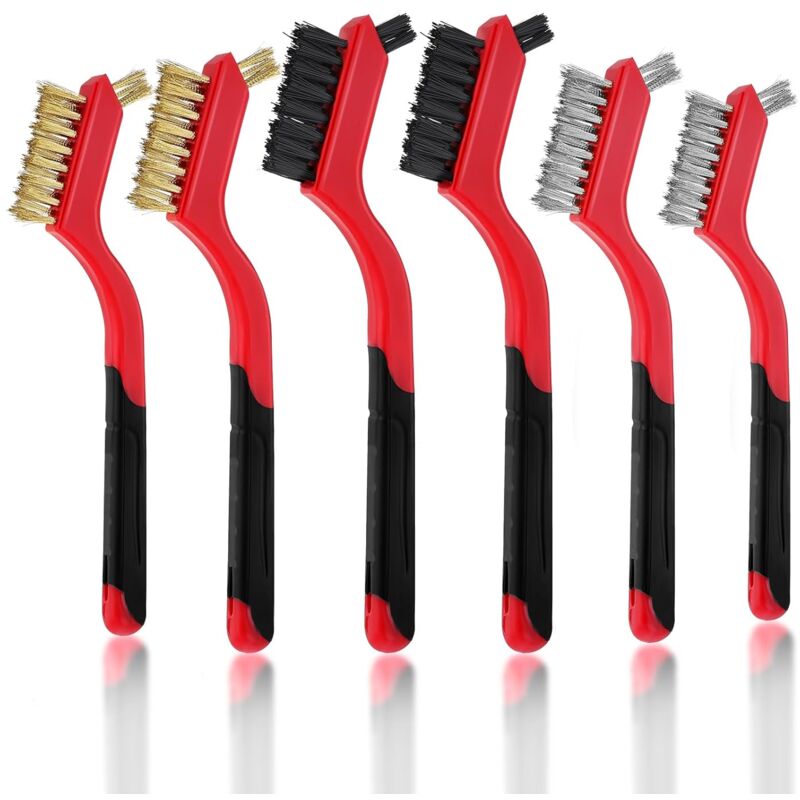 foto del prodotto sollbry confezione da 6 piccole spazzole metalliche in nylon ottone acciaio inossidabile per la pulizia della ruggine, setole rigide multiuso,
