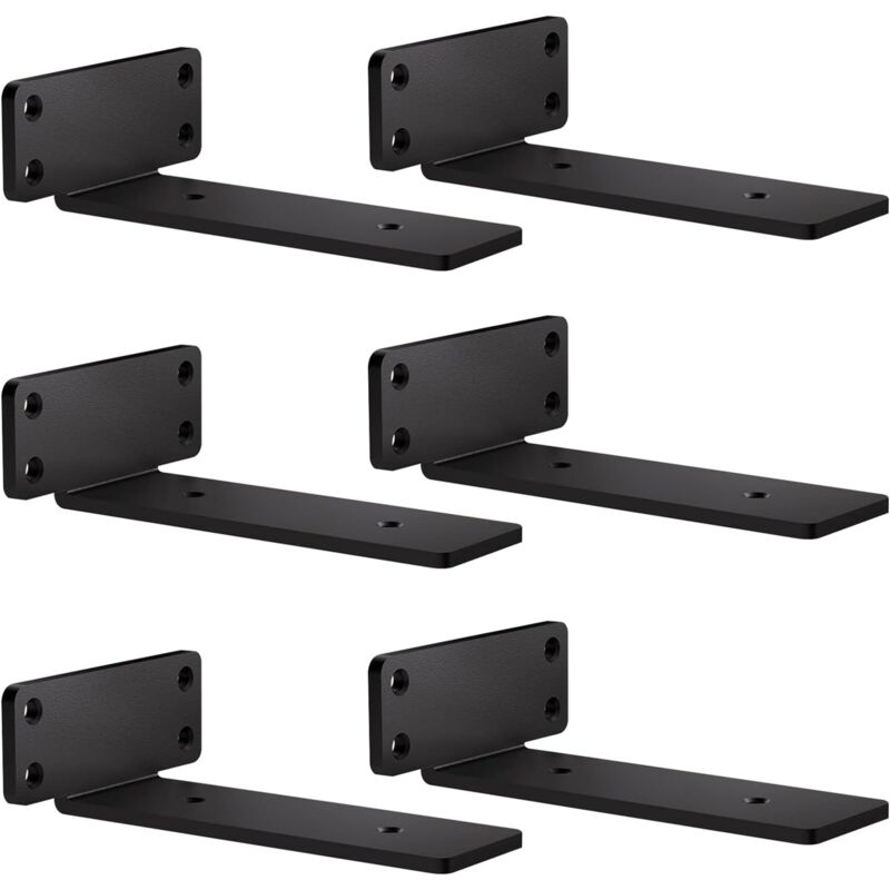 foto del prodotto sollbry confezione da 6 staffe per mensole in metallo nero, staffe per mensole galleggianti a l da 15 cm, staffe per mensole resistenti, supporti