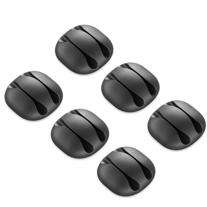 foto del prodotto sollbry confezione da 6 supporti per cavi, guide per cavi autoadesive, clip di fissaggio per cavi, clip per cavi per 2 cavi nero