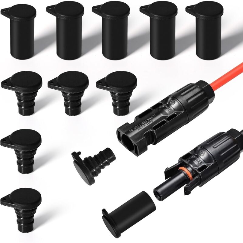 foto del prodotto sollbry connettore solare impermeabile, 10 paia di tappi antipolvere impermeabili in silicone per connettori fotovoltaici per inverter solari