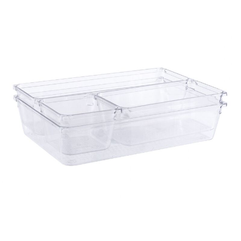 foto del prodotto sollbry contenitore portaoggetti per cassetti, grande contenitore in plastica per posate e altri accessori, trasparente, set da 4 pezzi