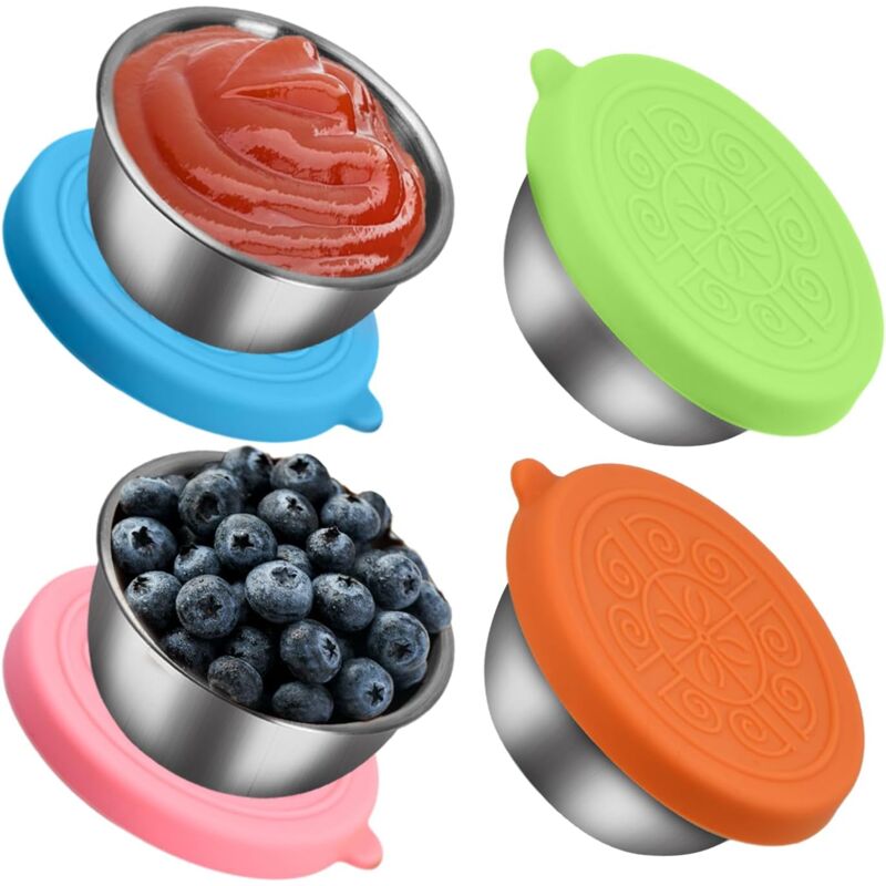 foto del prodotto sollbry contenitori per condimenti per insalata da 40 ml con coperchi in silicone, 4 piccoli contenitori per salse in acciaio inossidabile,