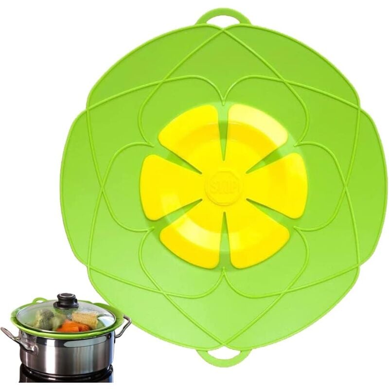 foto del prodotto sollbry coperchio in silicone per pentola, microonde o padella, antitraboccamento, antischizzo e antirovesciamento, cottura a vapore, verde, 28 cm