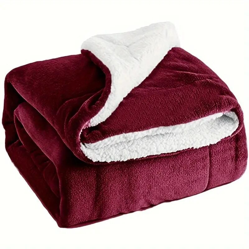 foto del prodotto sollbry coperta calda in sherpa, morbida coperta in pile per il letto, spessa coperta invernale reversibile rosso vino, 100 x 120 cm 