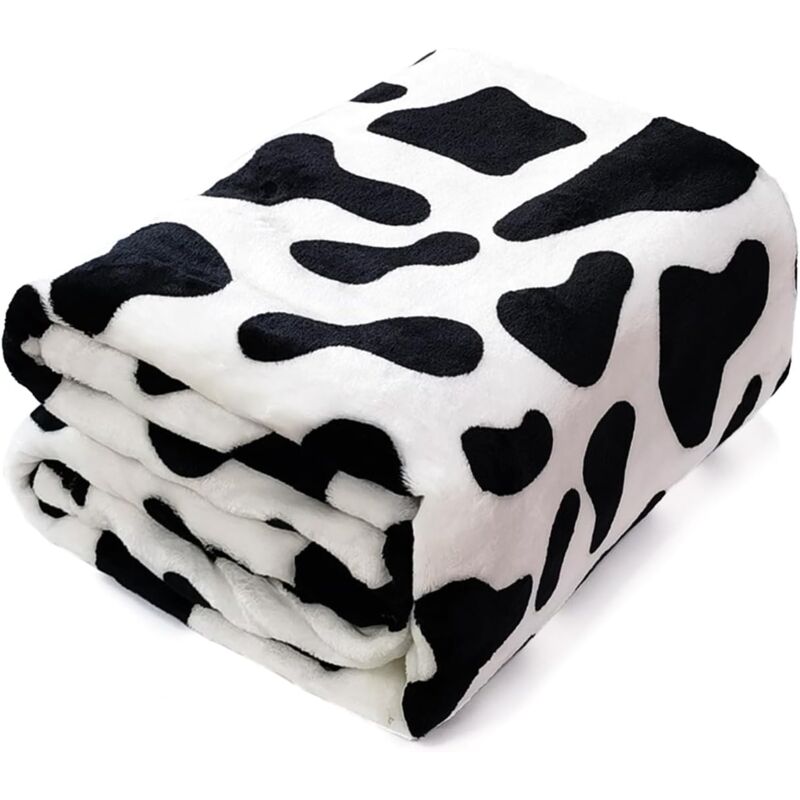 foto del prodotto sollbry coperta in pile di flanella con stampa mucca 140 x 160 cm coperta morbida in bianco e nero per divano, sof coperta con stampa mucca