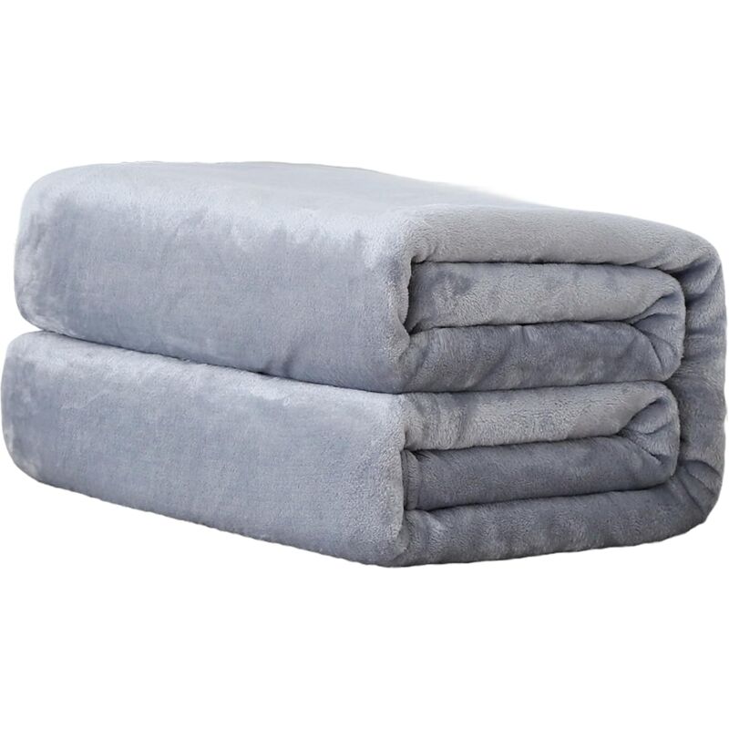 foto del prodotto sollbry coperta in pile di flanella super morbida per letti, divani, sof , comoda e lussuosa coperta effetto velluto per l estate, argento, 150 cm