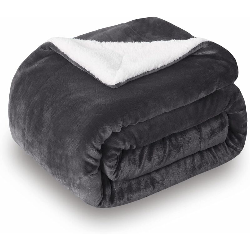 foto del prodotto sollbry coperta in pile sherpa double face, misura king size, 70 x 100 cm, grigio scuro