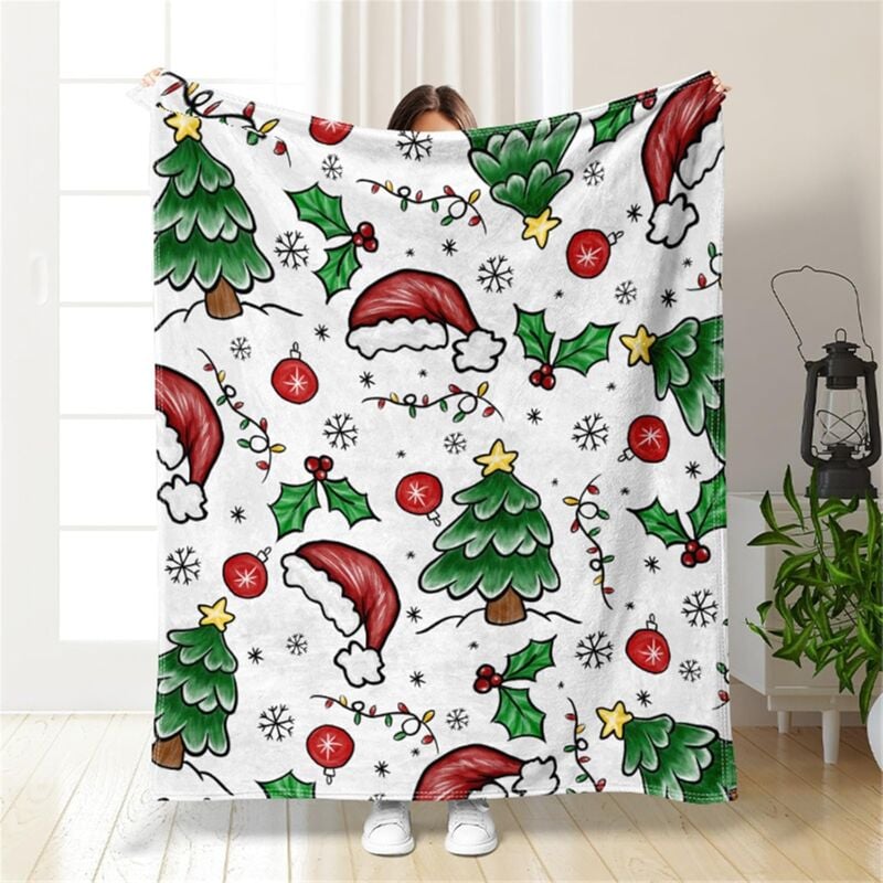 foto del prodotto sollbry coperta natalizia, calda e morbida, in flanella, in pile, in peluche, per letto, per divano, per 1 2 persone bianco, 100x150 cm 