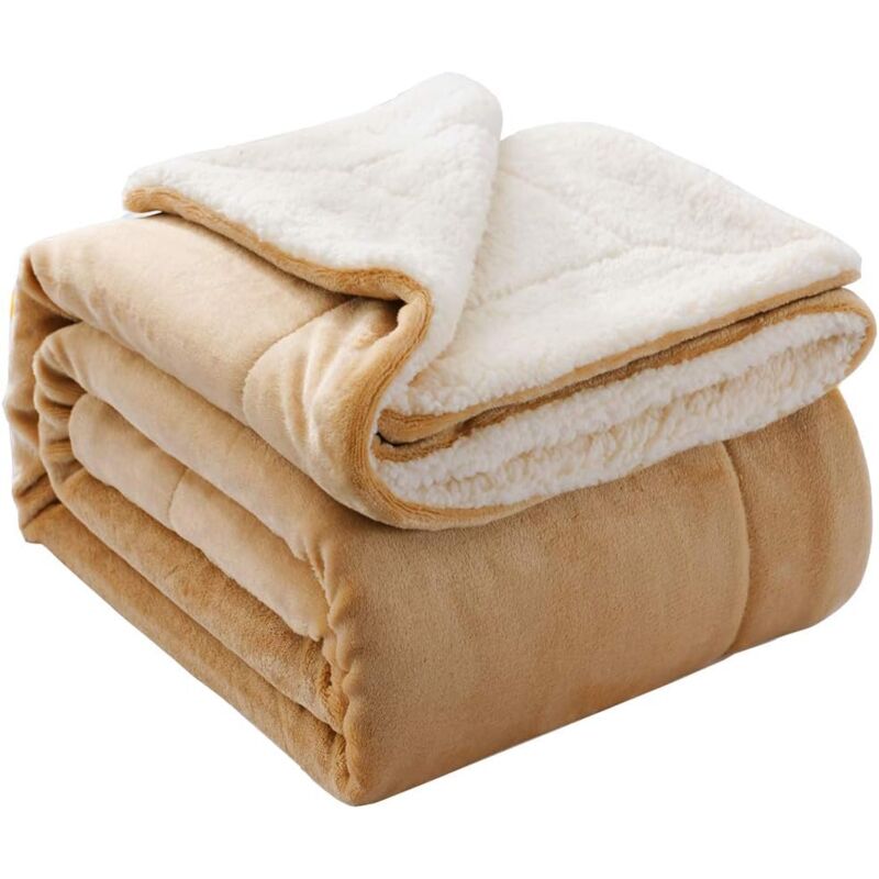 foto del prodotto sollbry coperta reversibile in pile di microfibra, flanella sherpa ultra morbida e leggera, per letto divano 127 x 152 cm, beige 