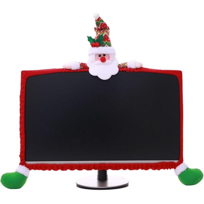 foto del prodotto sollbry copertura protettiva per monitor di computer natalizia con babbo natale, elastica e decorativa, antipolvere, per pc, tv, laptop, schermo