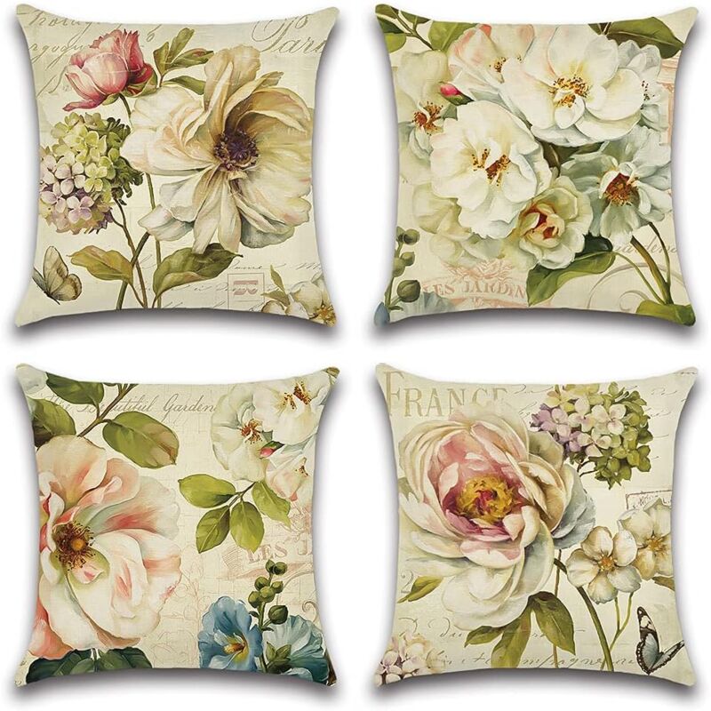 foto del prodotto sollbry copricuscino impermeabile, set di 4 federe per cuscini da esterno con fiori vintage, per divano, patio, giardino, soggiorno, camera da