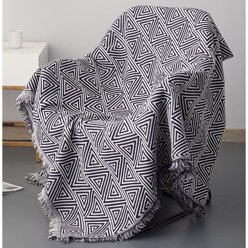 foto del prodotto sollbry copridivano bianco e nero 90 x 180 cm protezione per mobili decorazione copridivano in maglia di cotone con frange idea regalo